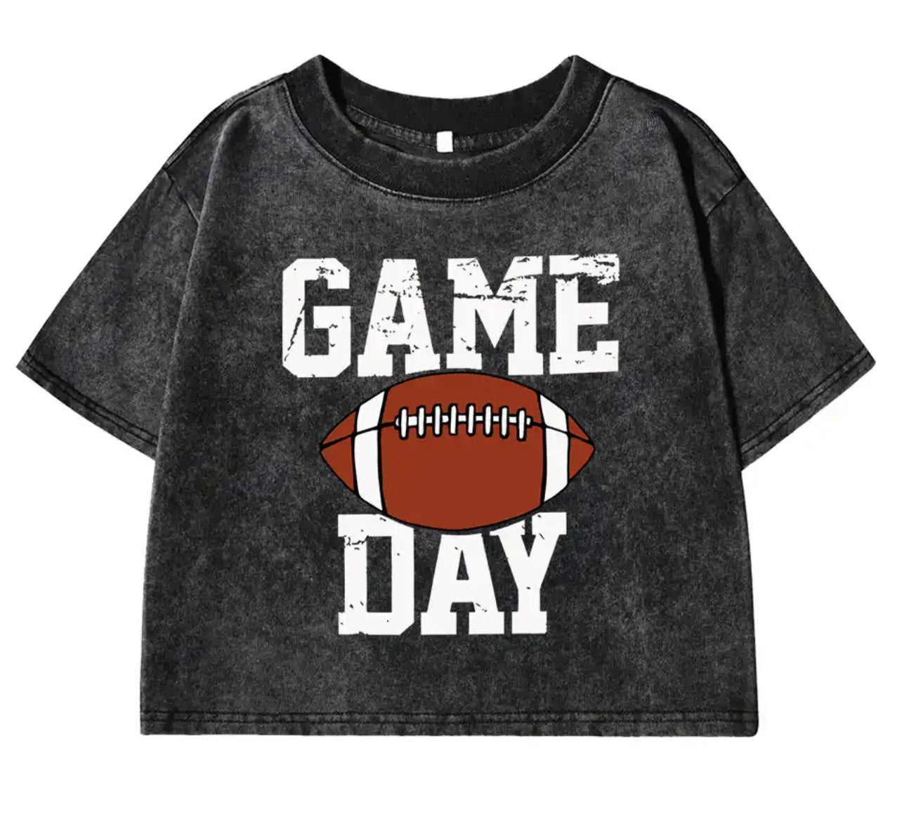 Game Day Rugby Letter Graphic Print Female T-Shirts Washed Fitness Crop Top
