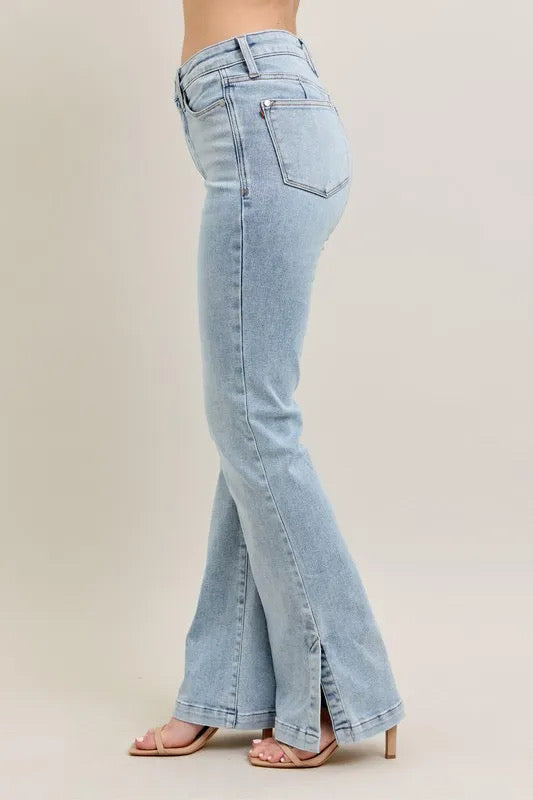 Judy Blue Full Size Tummy Control Vintage Wash Side Slit Slim Boot Jeans Plus Size 🎉🎉🎉SALE ON🎁🎁🎁Select sizes ‼️‼️‼️