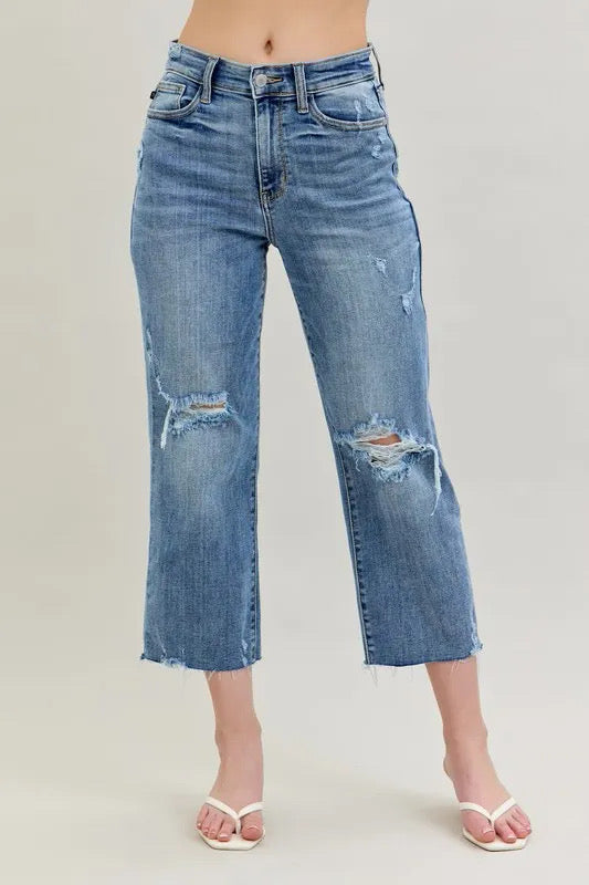 Judy Blue Full Size High Waist Destroy Crop Wide Leg Jeans ON SALE πππ
