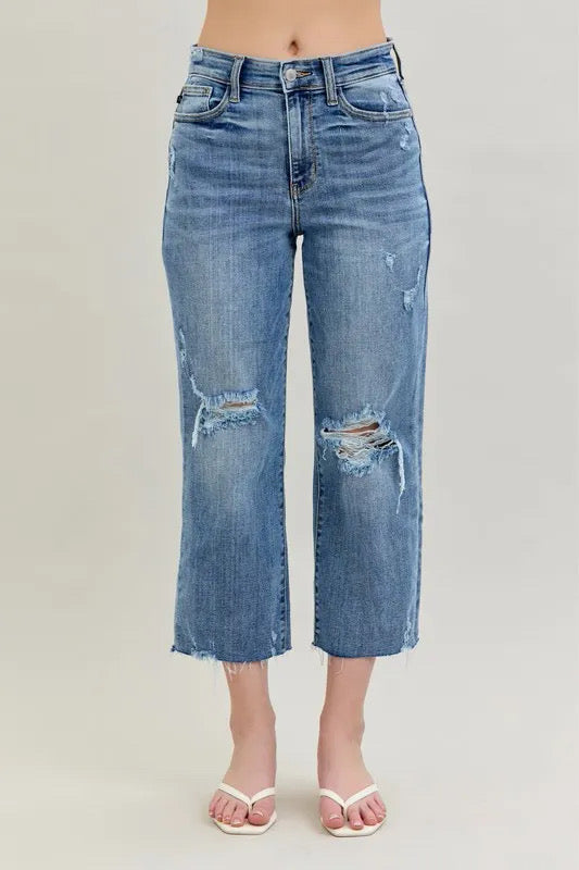 Judy Blue Full Size High Waist Destroy Crop Wide Leg Jeans ON SALE πππ