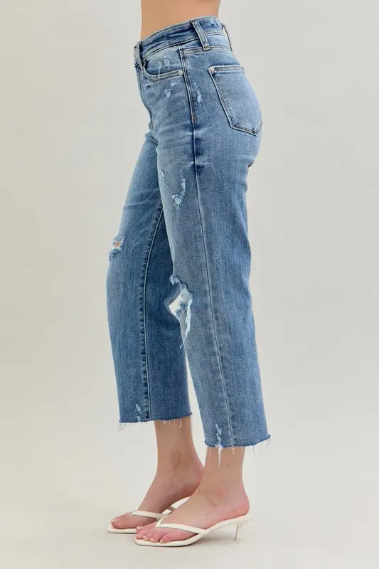 Judy Blue Full Size High Waist Destroy Crop Wide Leg Jeans ON SALE πππ