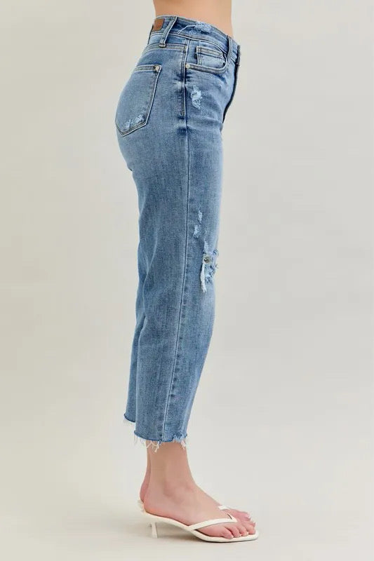Judy Blue Full Size High Waist Destroy Crop Wide Leg Jeans ON SALE πππ
