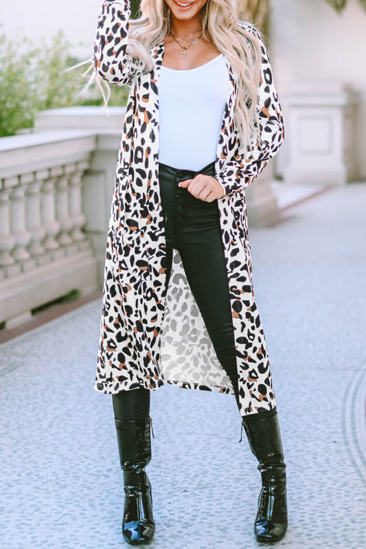 Leopard Open Front Long Sleeve Cover Up