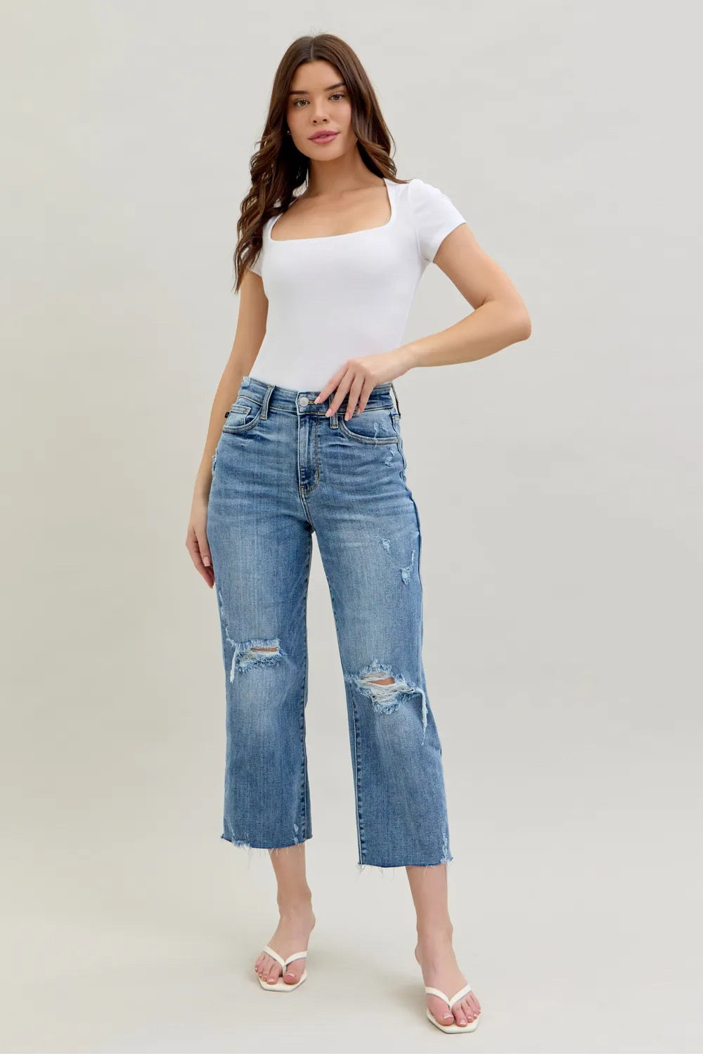 Judy Blue Full Size High Waist Destroy Crop Wide Leg Jeans ON SALE 🎉🎉🎉