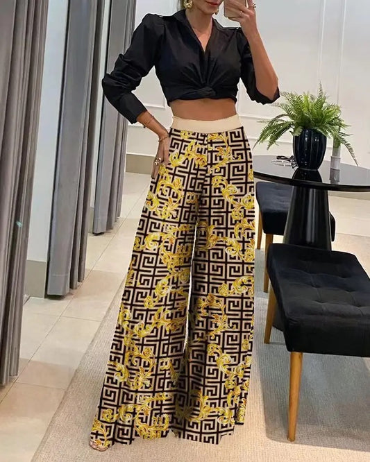 Women's Fashionable Printed Loose Pants, Elegant Wide Leg