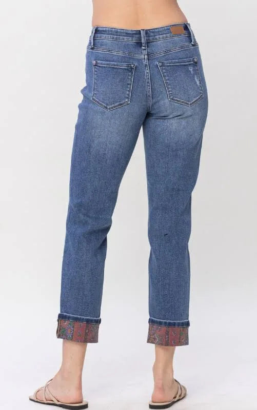 Judy Blue MR Paisley Patch Print Cuff size 3